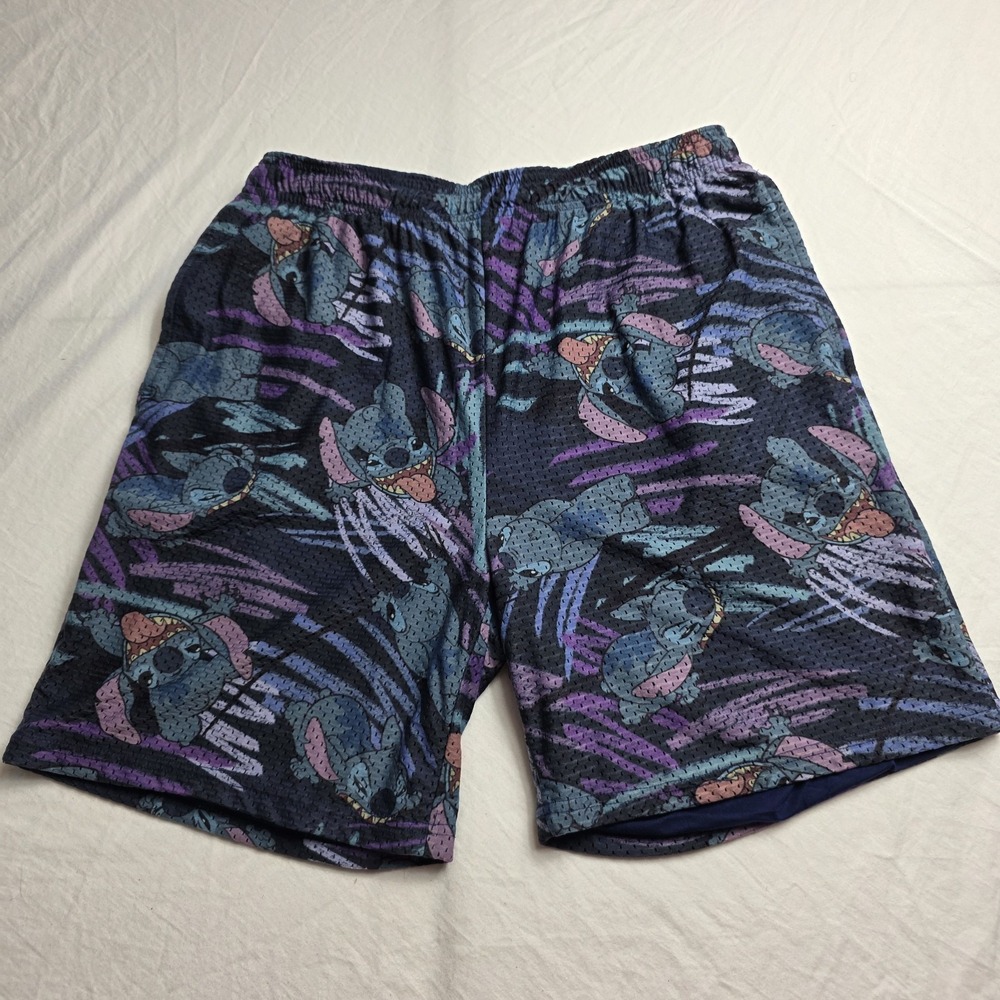 disney parks men's stitch mesh blue drawstring lined blue medium
